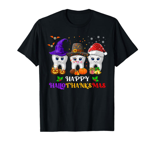 Teeth HalloThanksMas Halloween Thanksgiving Christmas Dental T-Shirt