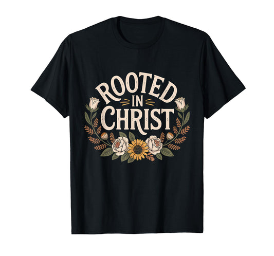 Rooted in Christ Jesus Christian Faith Cross T-Shirt