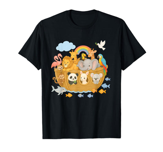 Cute Archa Noah Animal Boat – Bible Story Kids Design T-Shirt