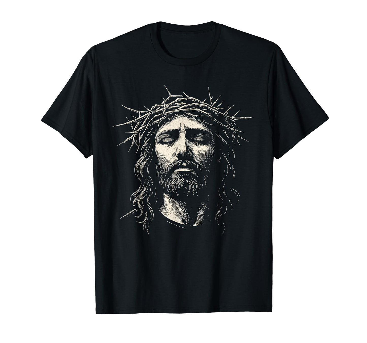 Retro Jesus Christ Face with Crown of Thorns God Bible T-Shirt