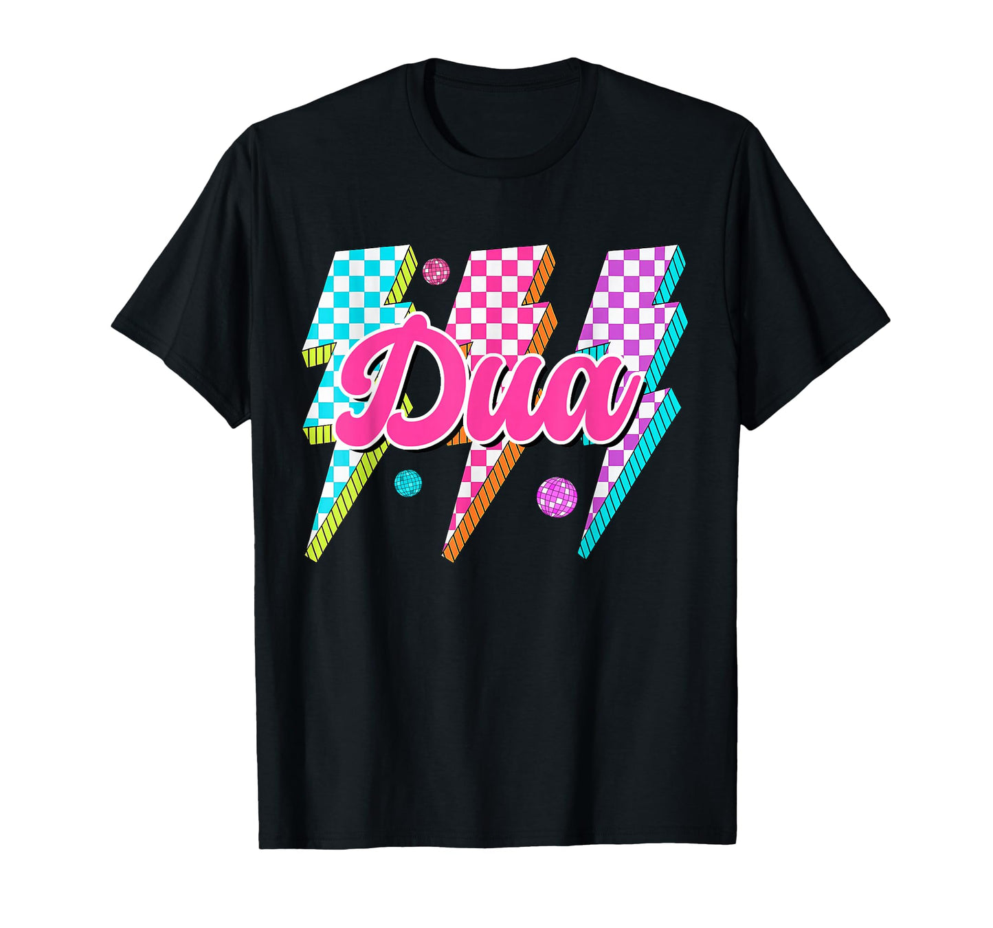 Funny Dua Lightning Bolt Checkered I Love Dua 80's Vintage T-Shirt