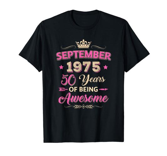 September 1975 50 Years of Being Awesome Retro 50Th Birthday T-Shirt