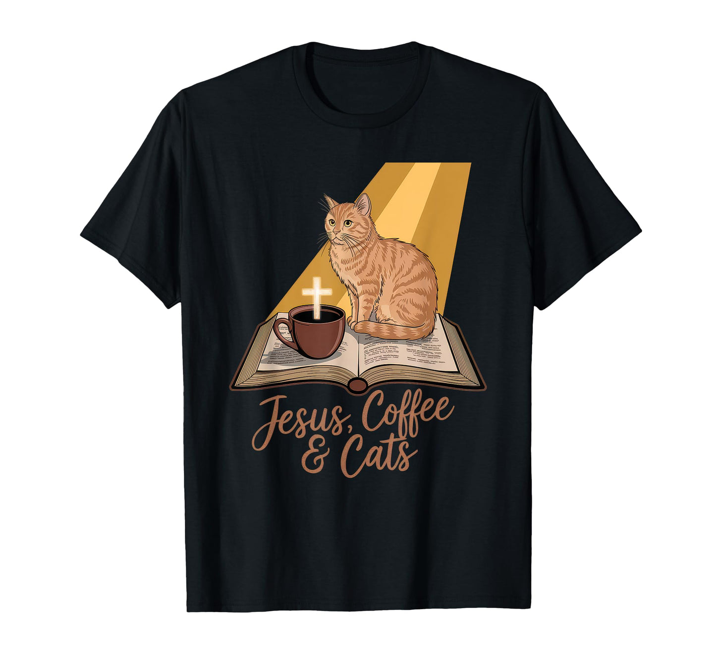 Jesus Coffee Cats Funny Cute Design Jesus Lovers Christian T-Shirt