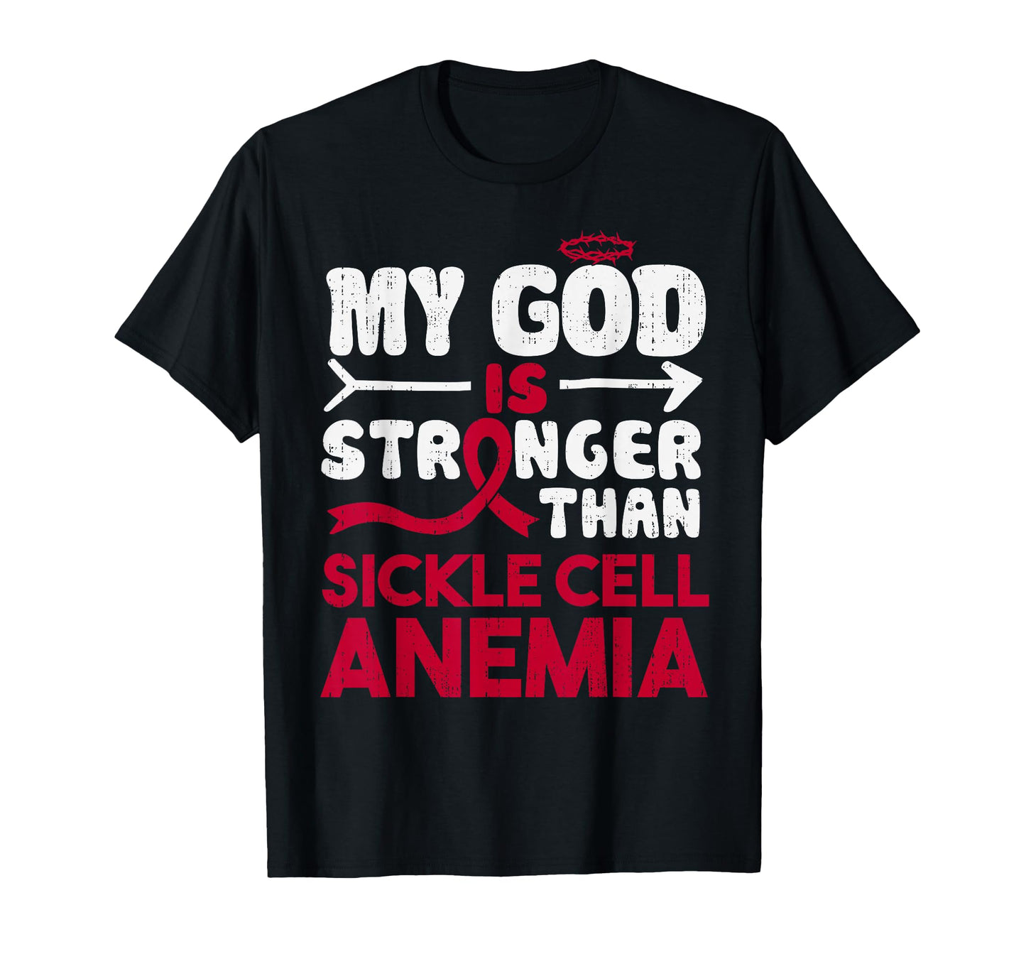 God Stronger Sickle Cell Anemia Awareness Ribbon Burgundy T-Shirt