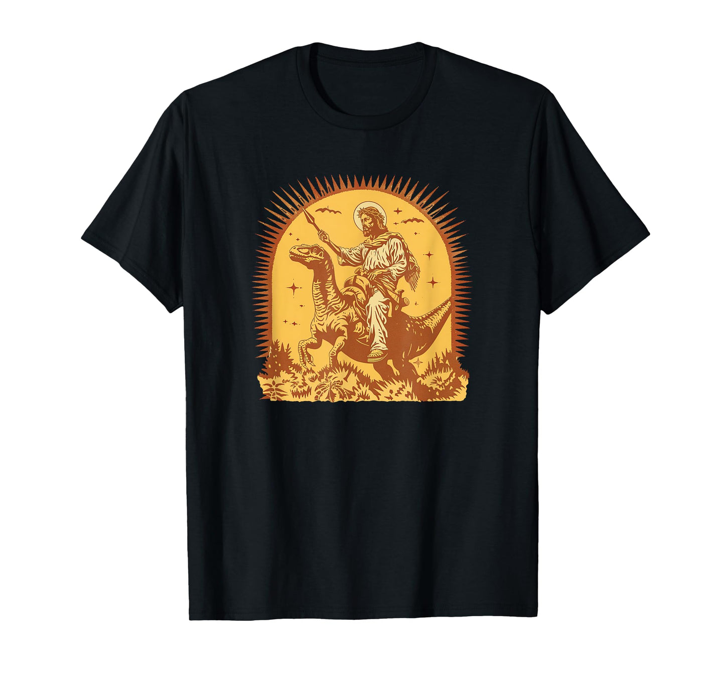 Jesus Riding Raptor Dinosaur Funny Weird Christian T-Shirt