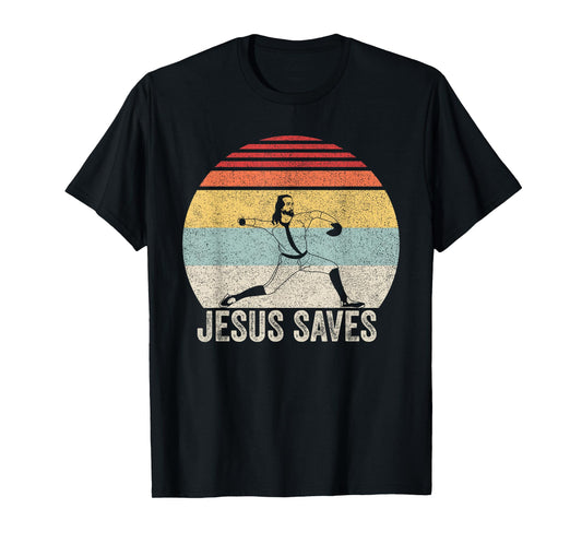 Retro Jesus Saves Baseball Shirt Religious Christian Faith T-Shirt