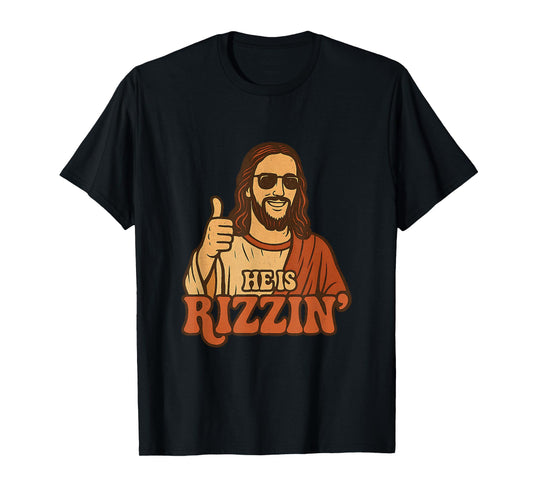 He is Rizzin Funny Jesus Christ Christian Meme Rizz Retro T-Shirt