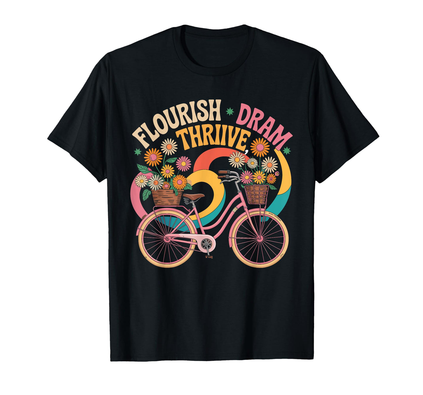 Flourish Dream Thrive Bicycle Floral Inspirational Quote T-Shirt