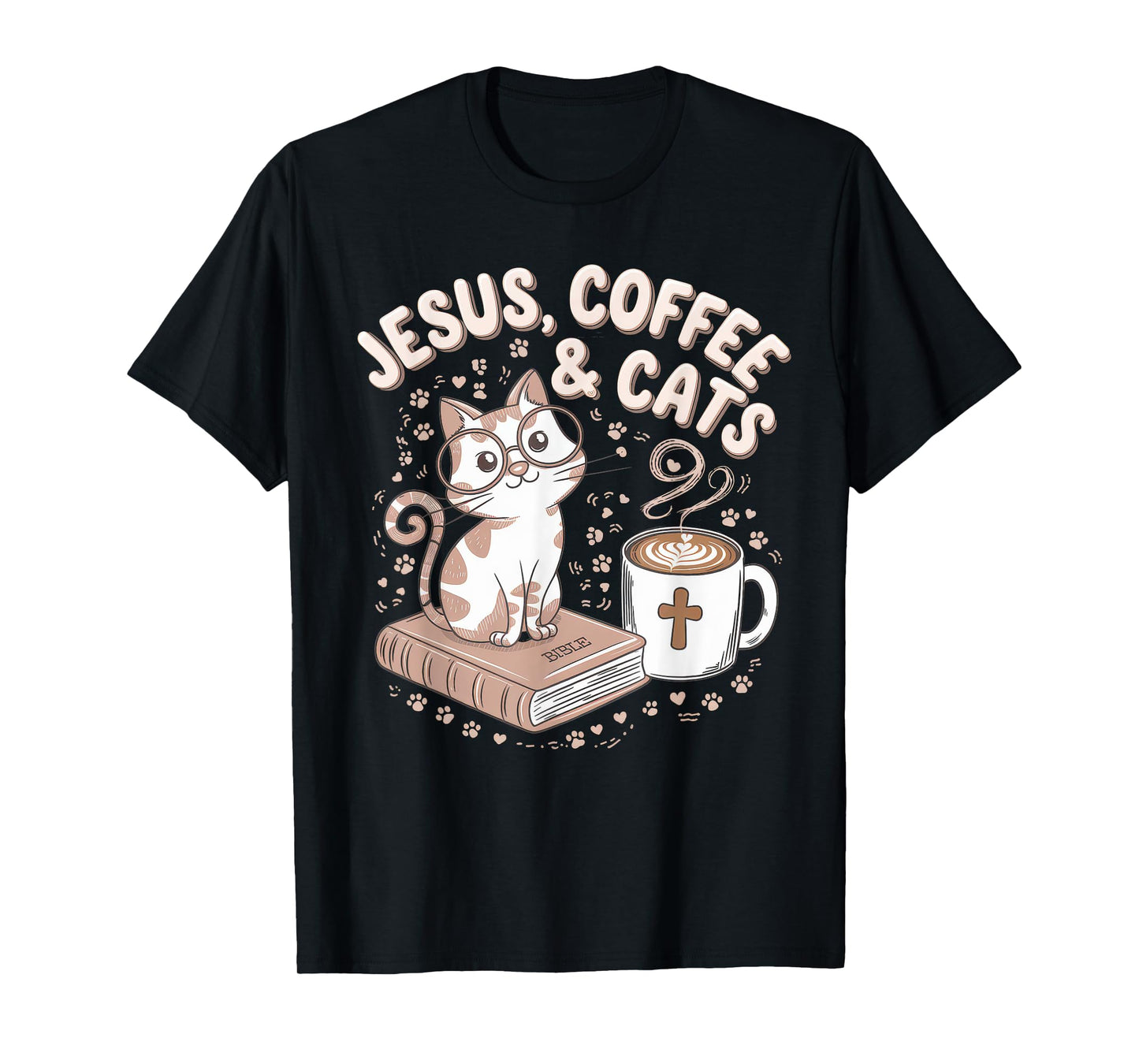Jesus Coffee Cats Funny Cute Design Jesus Lovers Christian T-Shirt