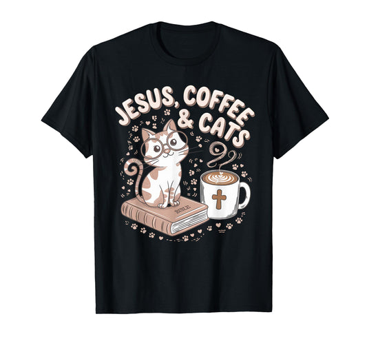 Jesus Coffee Cats Funny Cute Design Jesus Lovers Christian T-Shirt
