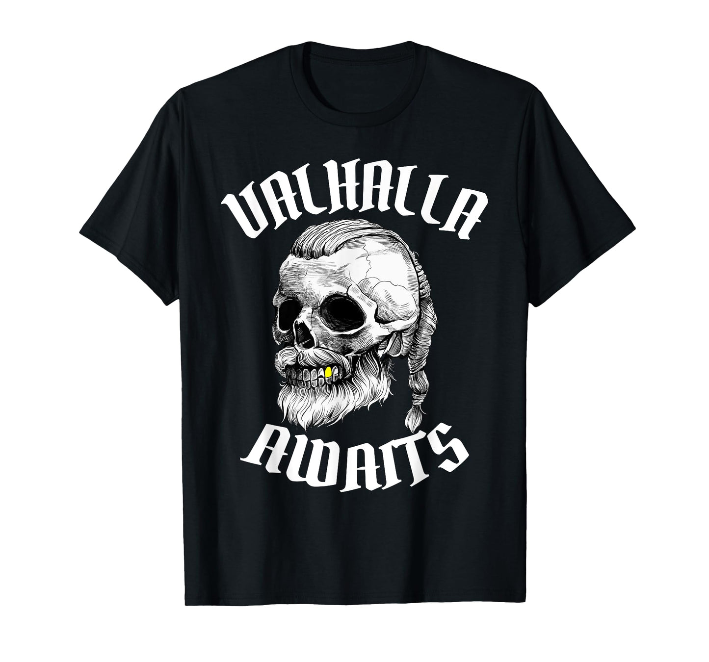 Viking Skull Valhalla Awaits Norse Mythology Odin Dad Men T-Shirt