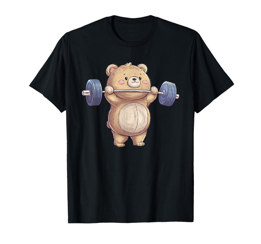 Cute Teddy Bear Lifting Weights Gym Workout Animal T-Shirt