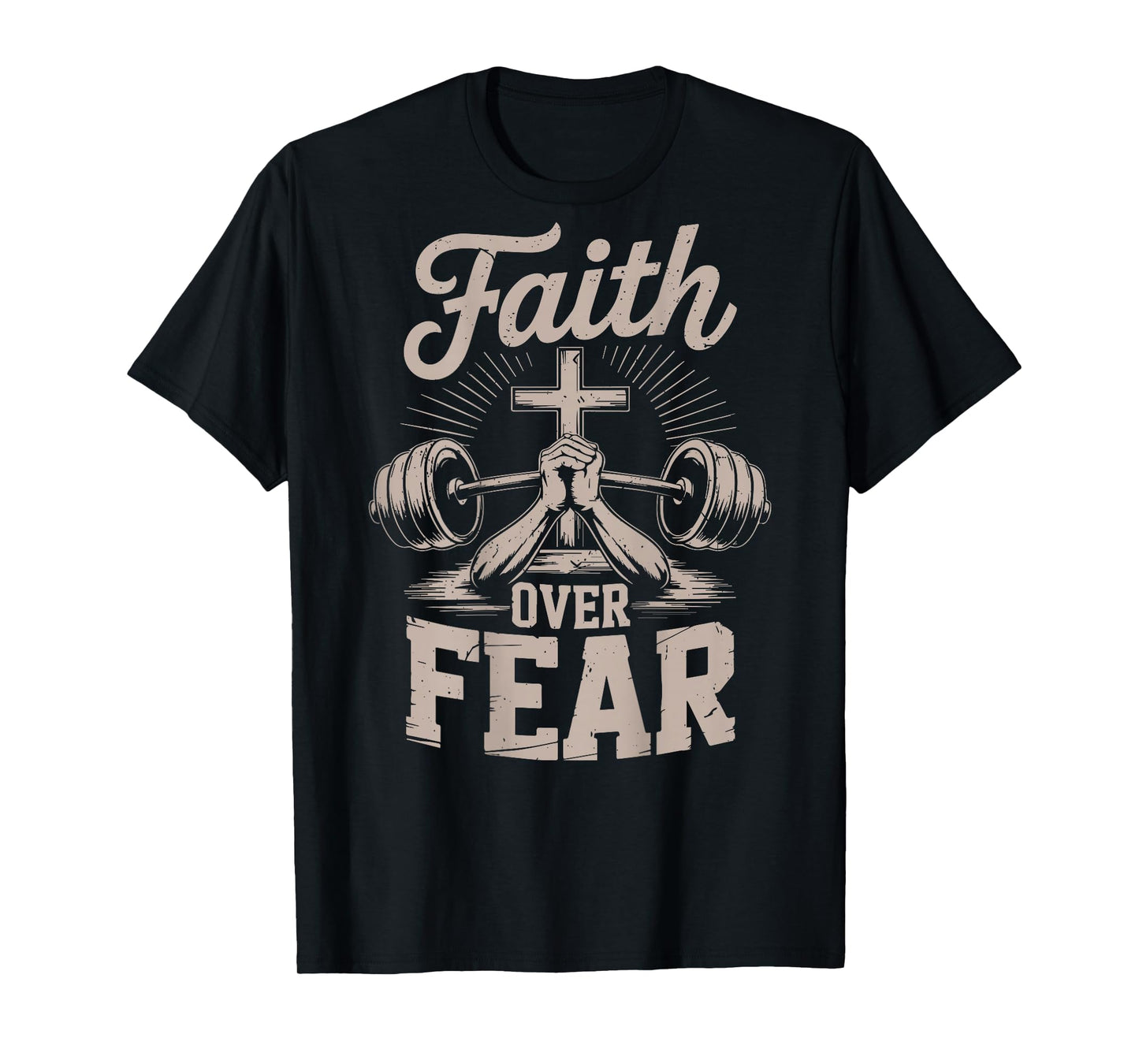 Mens Faith Over Fear Christian Workout Bible Verse Gym Jesus T-Shirt