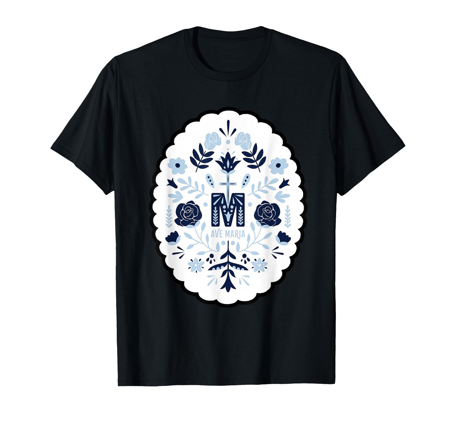 Ave Maria Floral Cross Symbol Christian T-Shirt