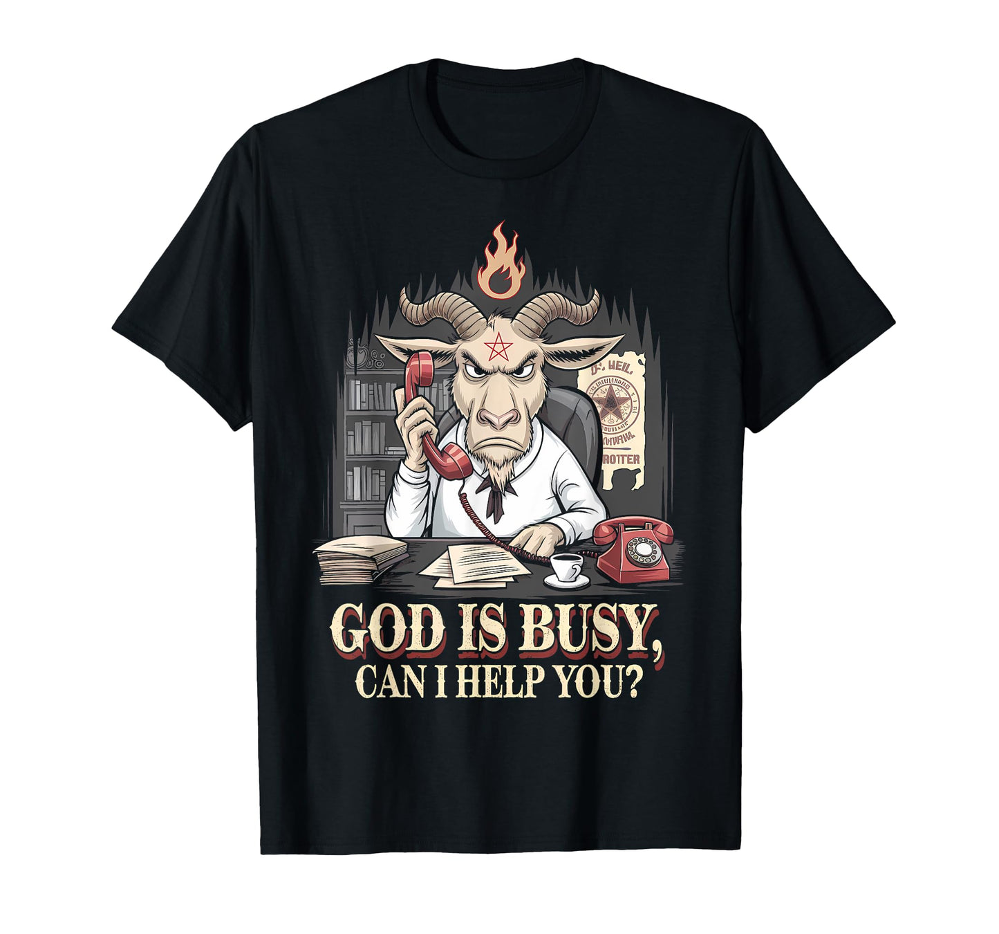 Satanic Goat Office Demon Occult Funny Sarcastic T-Shirt