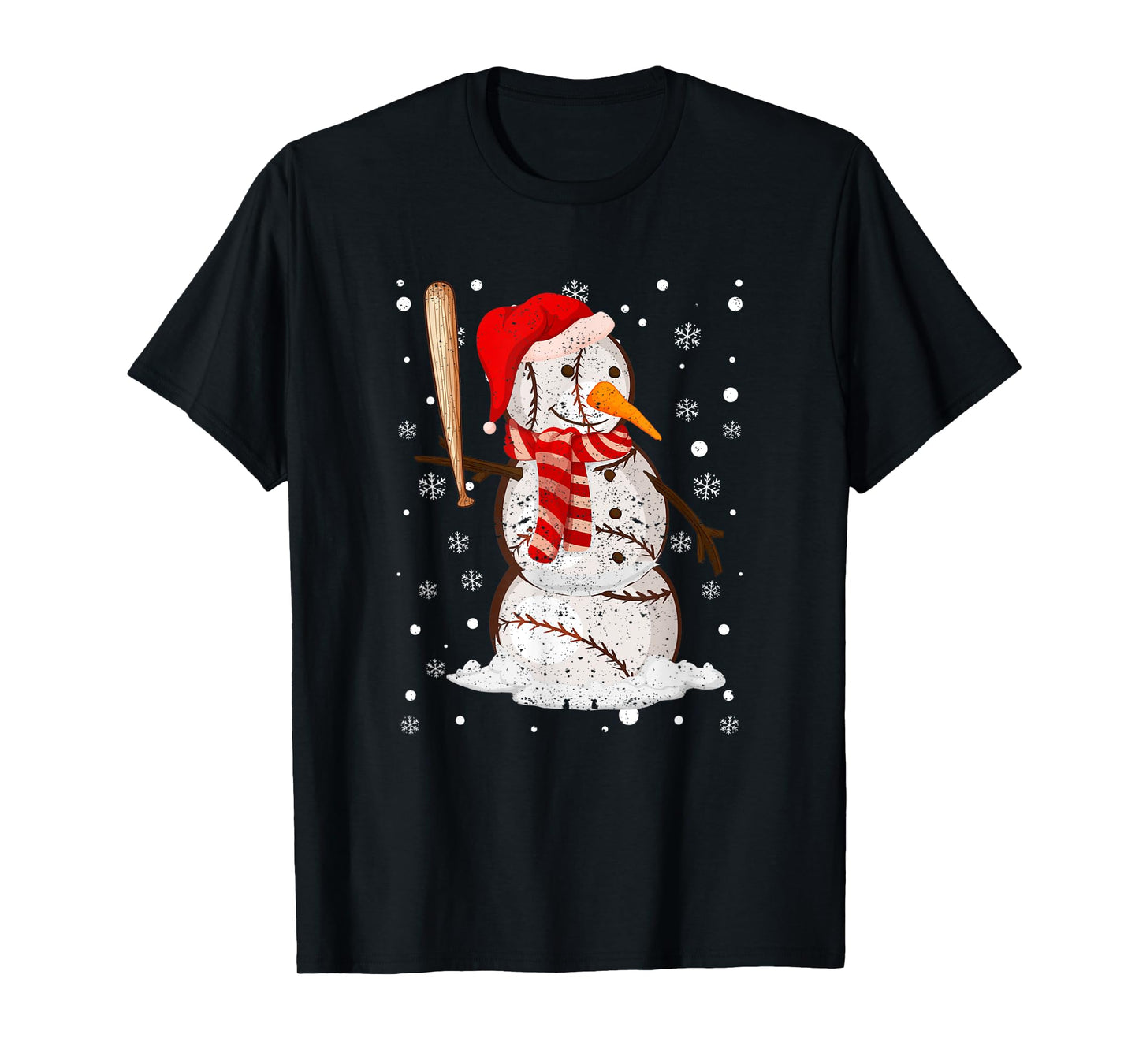 Baseball Player Snowman Balls Snow Christmas Pajama Xmas PJ T-Shirt