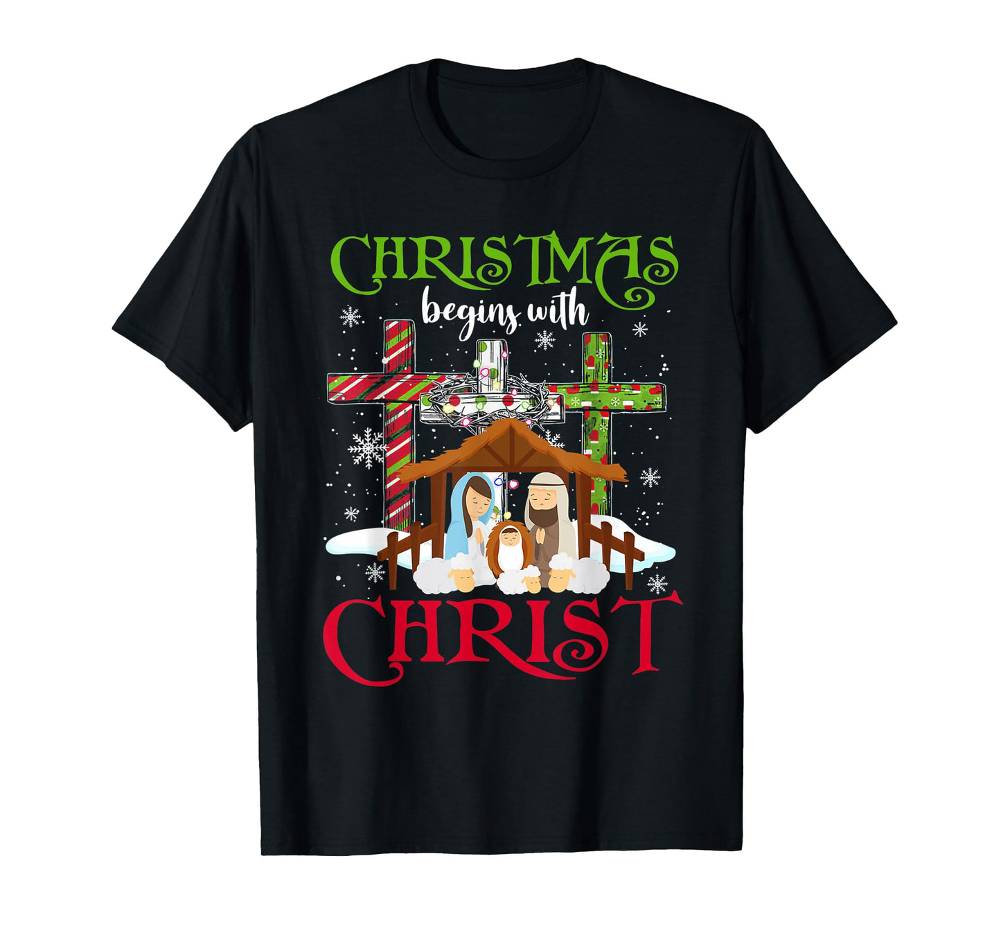 Christmas Begins With Christ Snowman Christian Cross Xmas T-Shirt