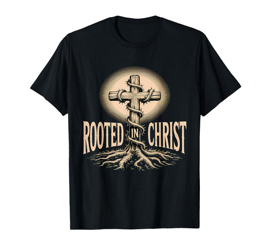 Rooted in Christ Christian Faith Jesus Cross T-Shirt