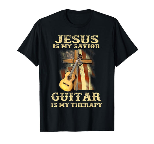 Jesus Is My Savior Guitar Is My Therapy Funny Christian T-Shirt