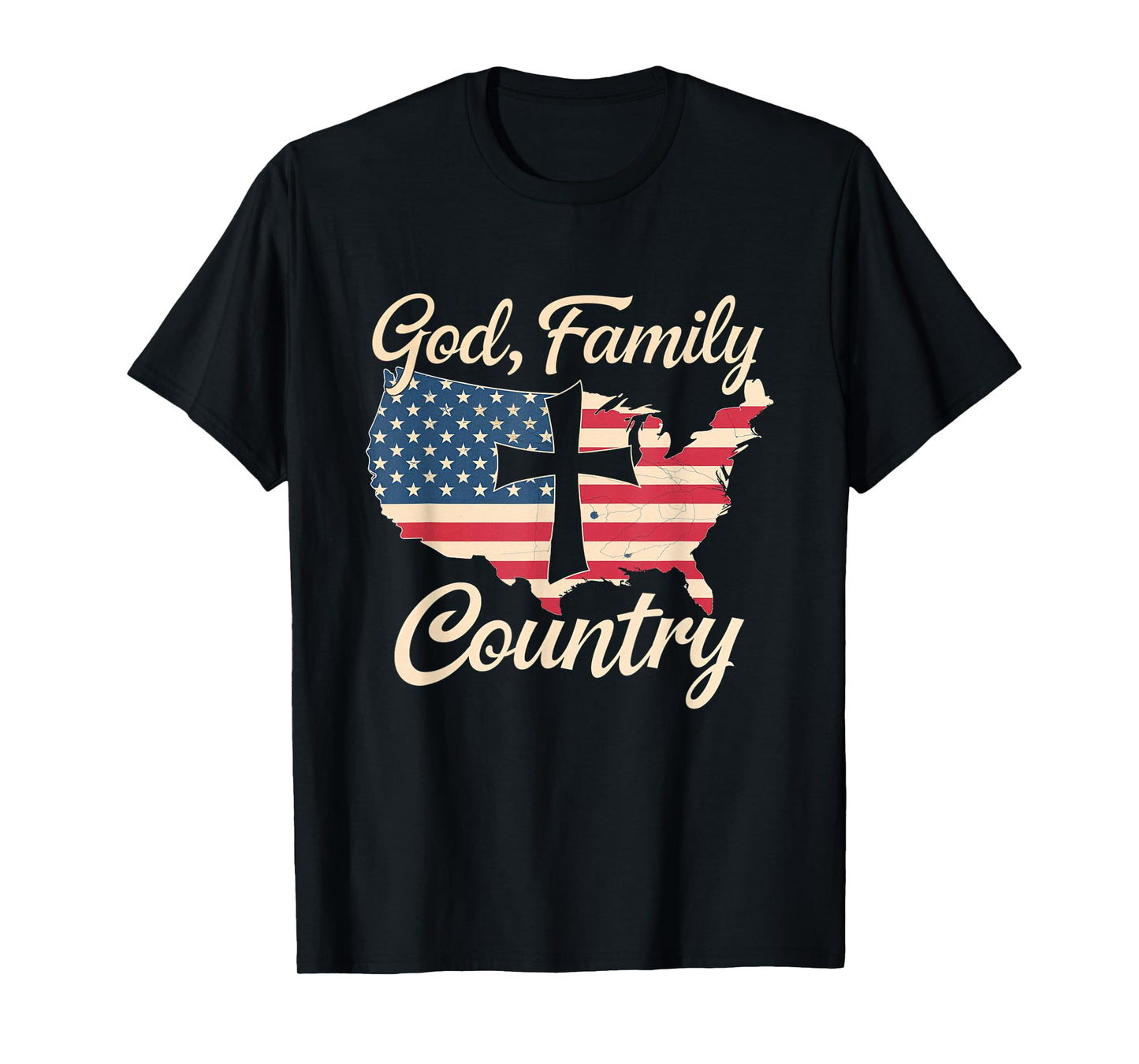 God Family Country Christian America Patriot Cross T-Shirt