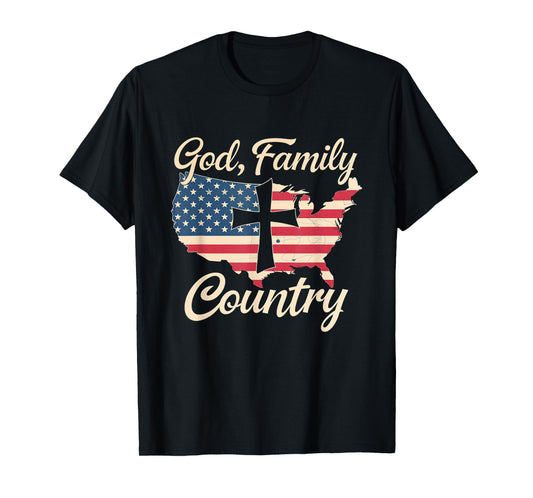 God Family Country Christian America Patriot Cross T-Shirt