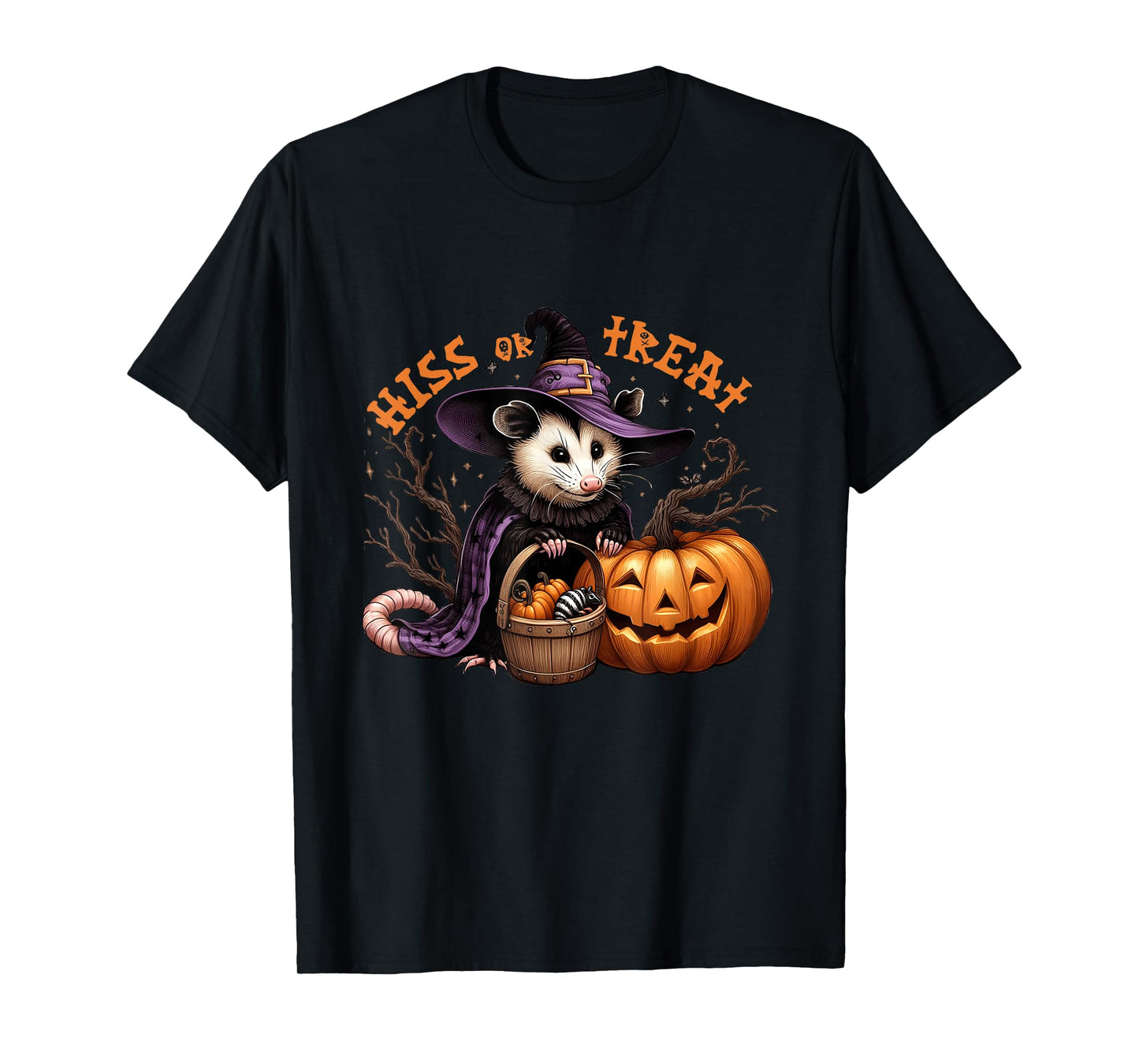 Hiss Or Treat Halloween Pumpkin Witch Opossum Scary Possum T-Shirt