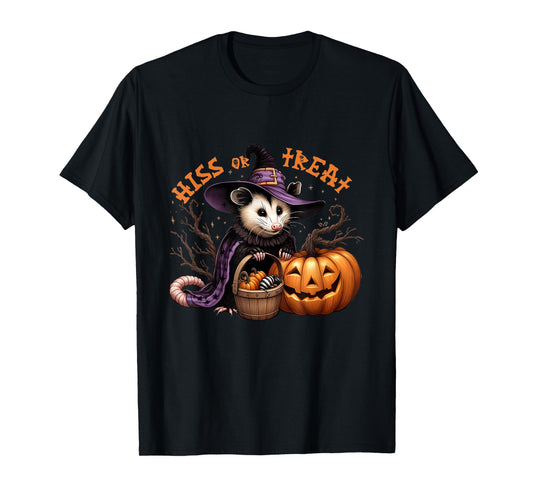 Hiss Or Treat Halloween Pumpkin Witch Opossum Scary Possum T-Shirt