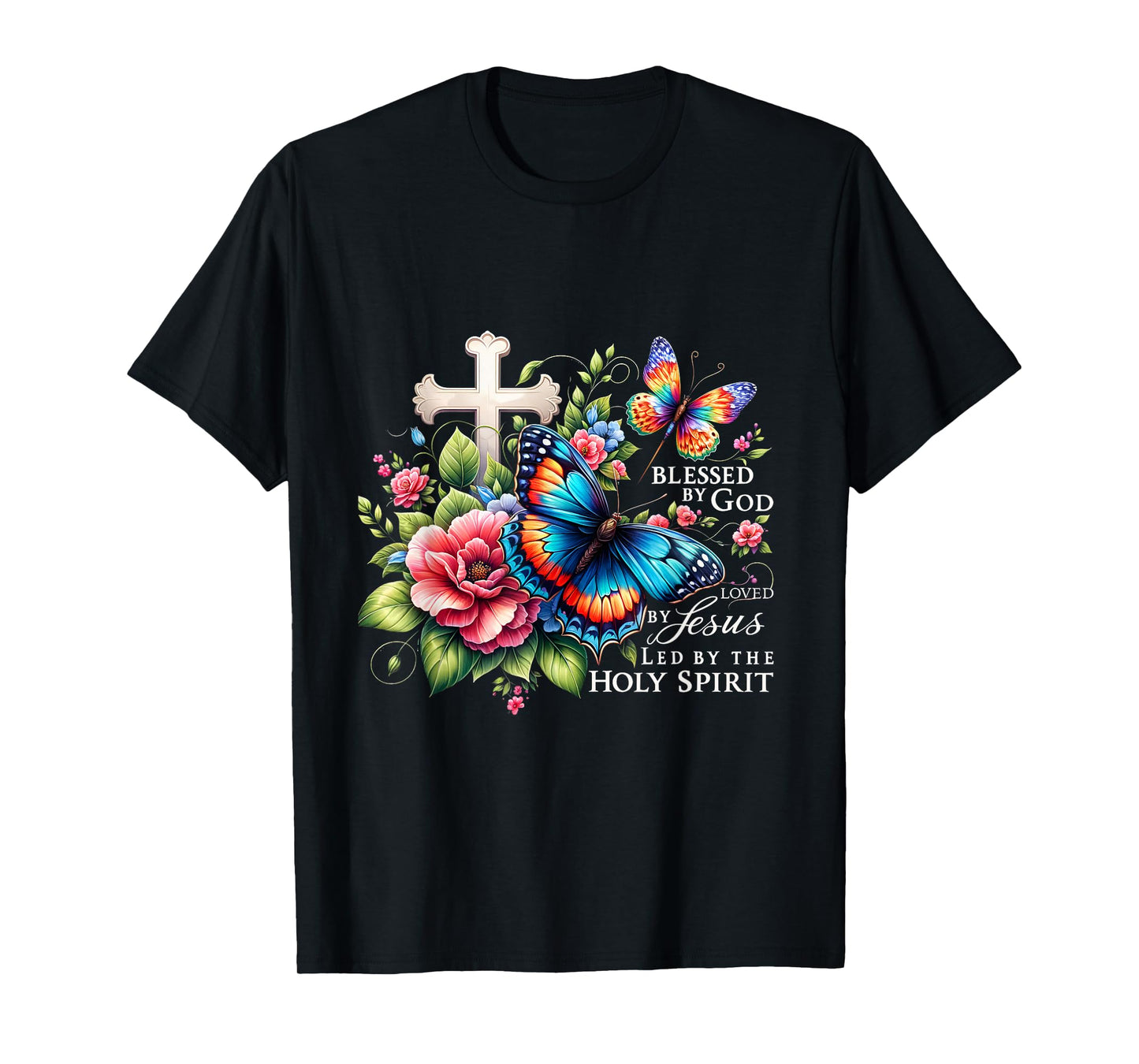 Blessed by God Loved by Jesus Happy Easter Day Butterfly T-Shirt
