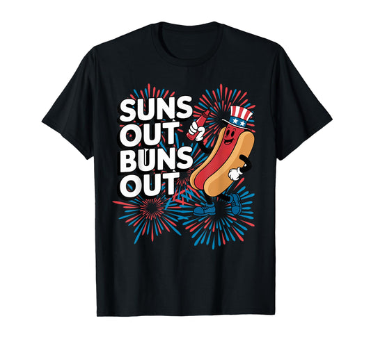 Suns Out Buns Out Funny 4th of July Hot Dog Patriotic Summer Men Women Kids T-Shirt