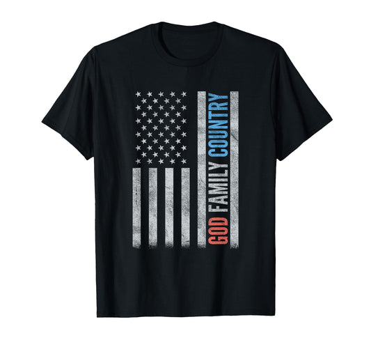 God Family Country with US American Flag Patriotic Christian T-Shirt