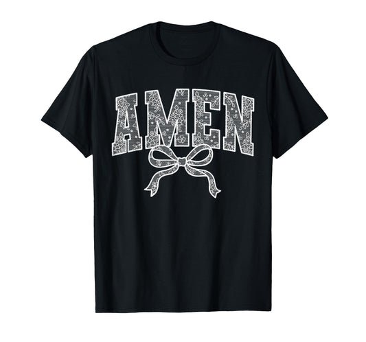Vintage Amen Coquette Bow Floral Christian Jesus Easter Day T-Shirt