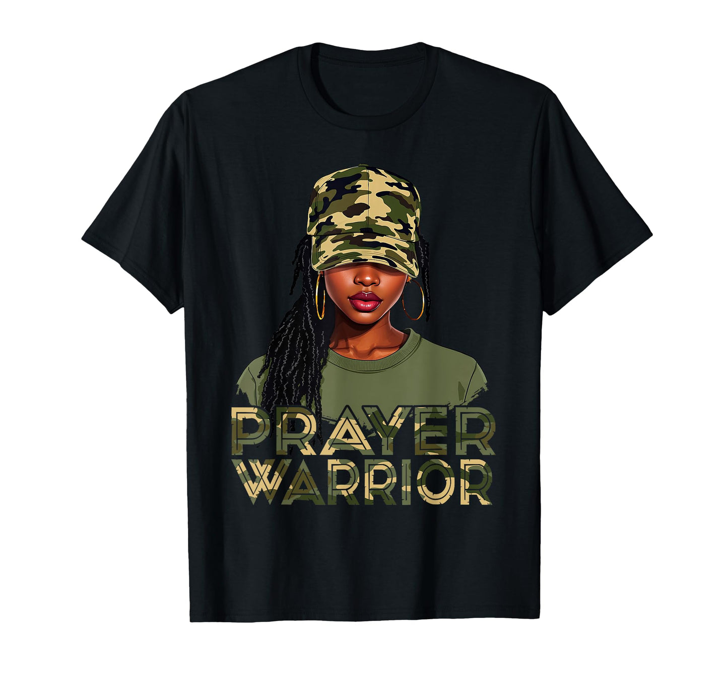 Camo Hat Prayer Warrior God Jesus Christian Black Girl Women T-Shirt