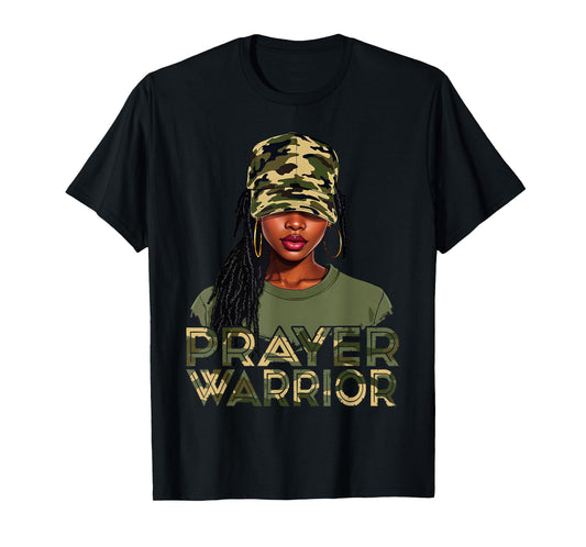 Camo Hat Prayer Warrior God Jesus Christian Black Girl Women T-Shirt