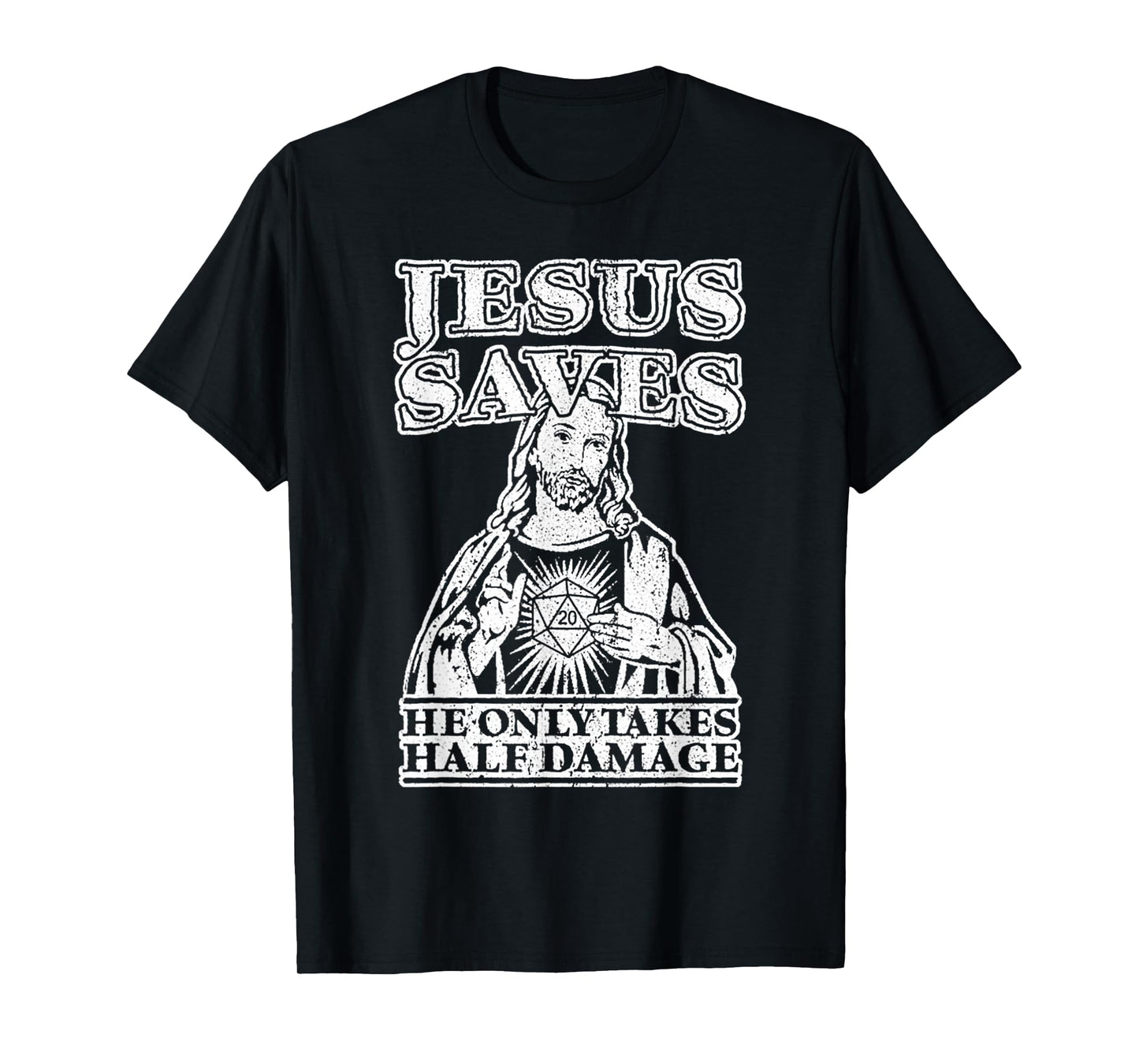 Vintage Funny Jesus Saves He Only Takes Half Damage Faith T-Shirt