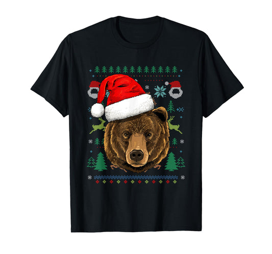Bear Ugly Christmas Santa Hat Xmas T-Shirt