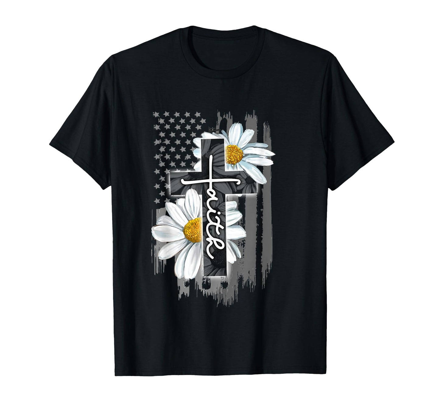 Faith American Flag Daisy Christian Faith Jesus God Lover T-Shirt