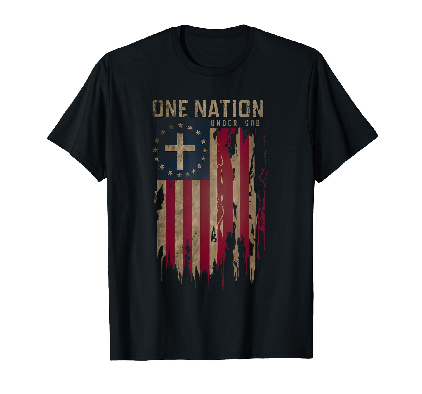 One Nation Under God Patriotic American Flag T-Shirt for Women Men