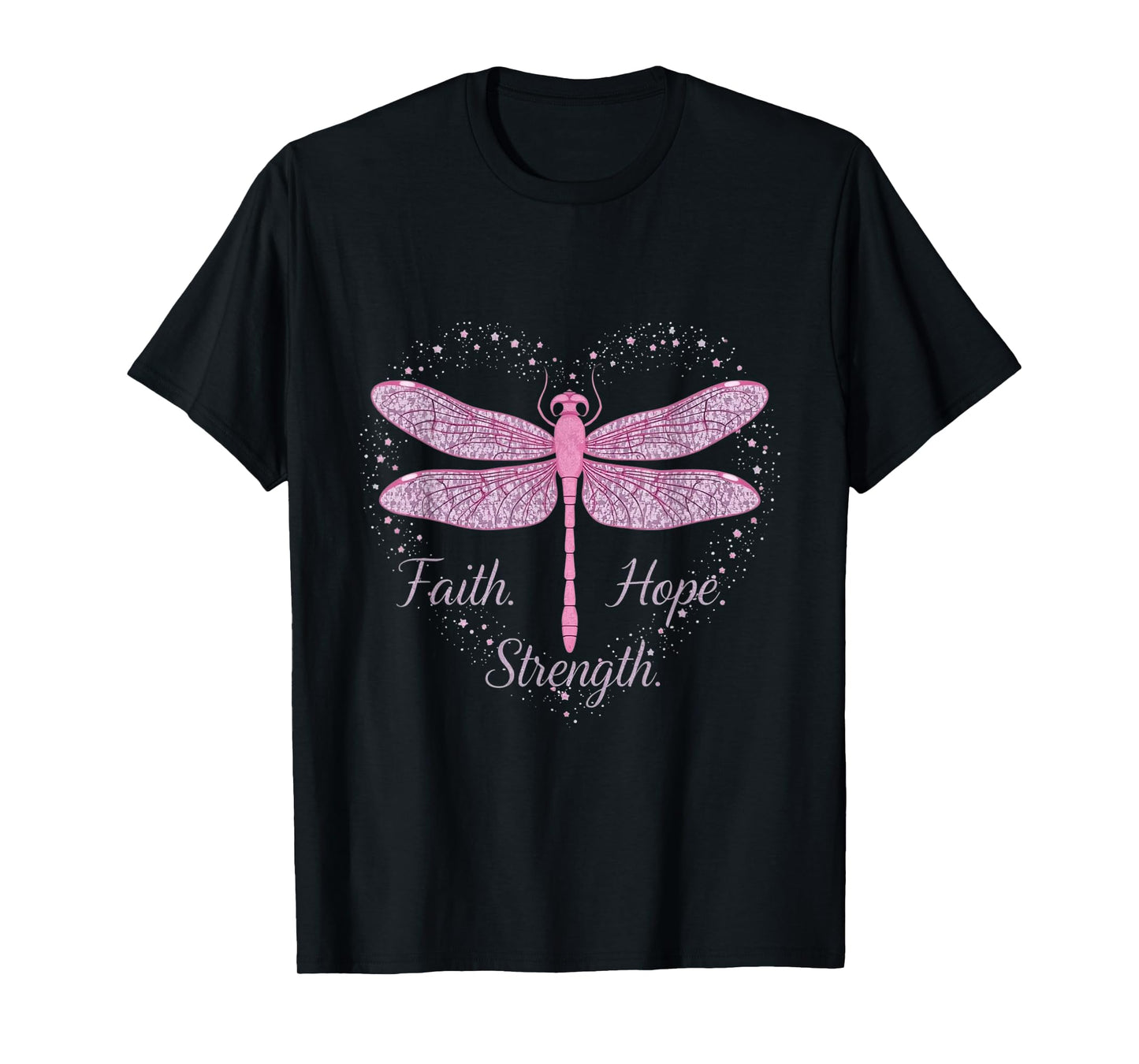Breast Cancer Awareness Faith Hope Strength Pink Dragonfly T-Shirt