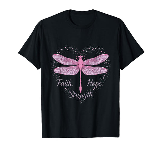 Breast Cancer Awareness Faith Hope Strength Pink Dragonfly T-Shirt