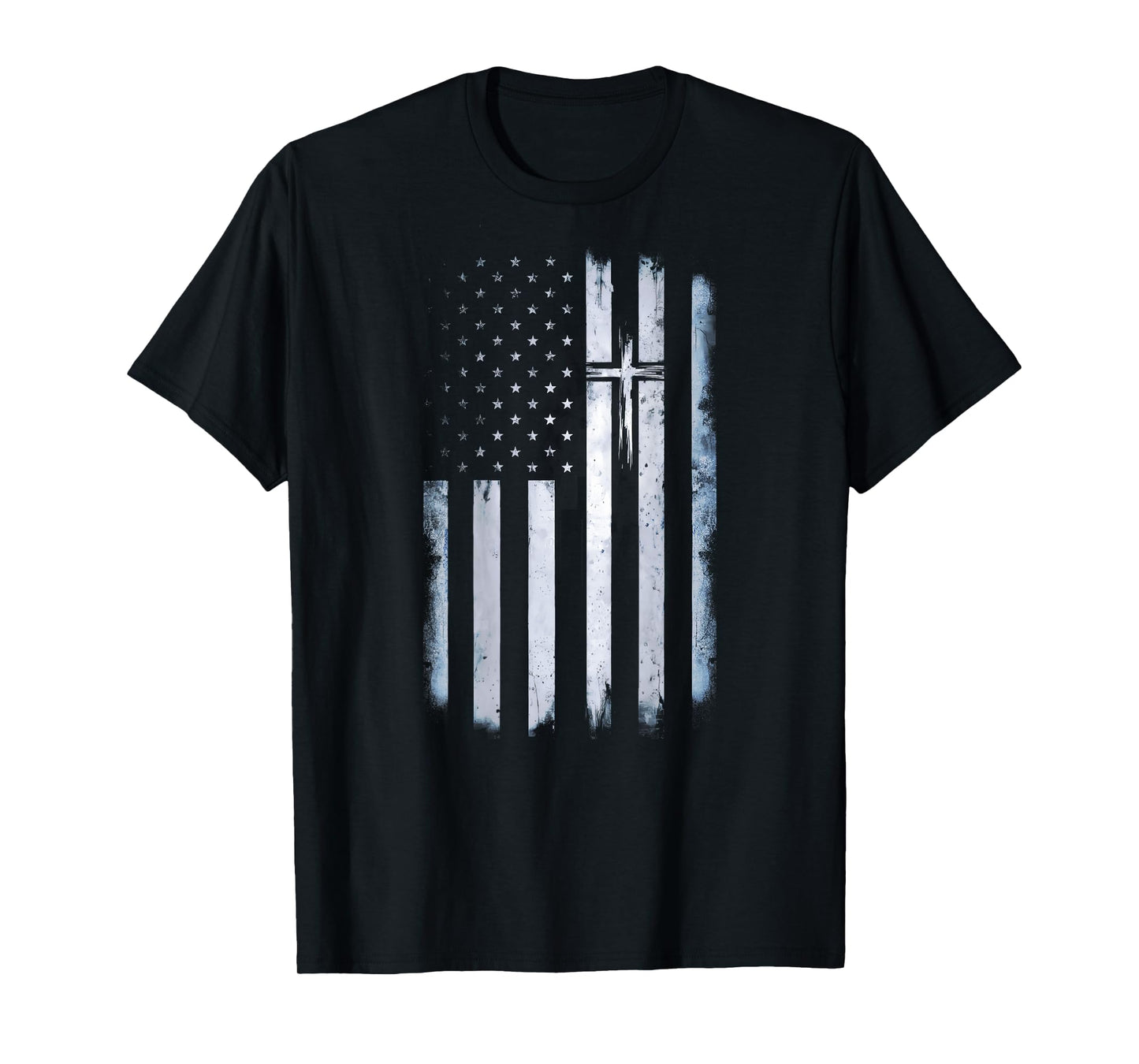 On Back American Flag Cross US Christian Patriotic T-Shirt