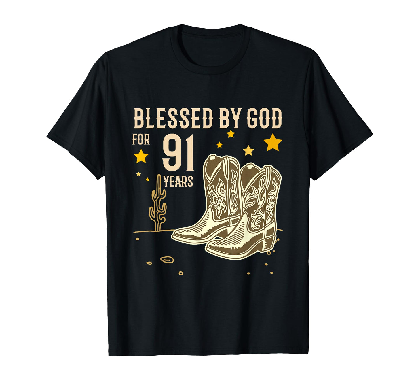 Vintage Blessed by God for 91 Years Cowboy 91st Birthday Men T-Shirt