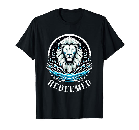 REDEEMED, LION Christian Men's Baptism T-Shirt