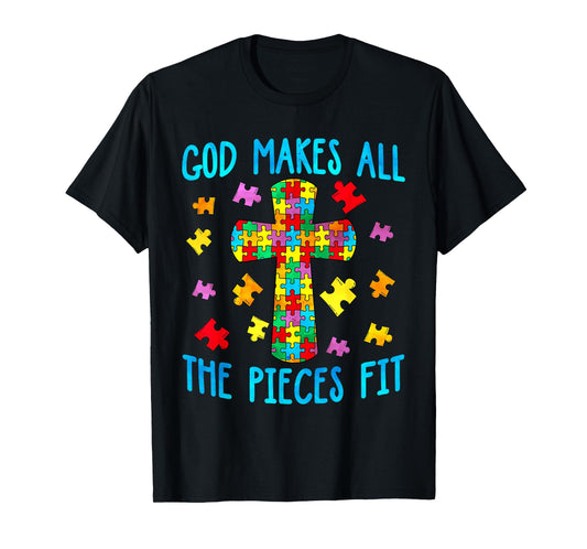 God Makes The Pieces Fit, Cross, Christian Autism Awareness T-Shirt