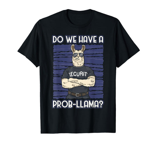 Funny Bouncer Tees Unisex-Adults Security Guard Alpaca T-Shirt, Black, Small, Short Sleeve