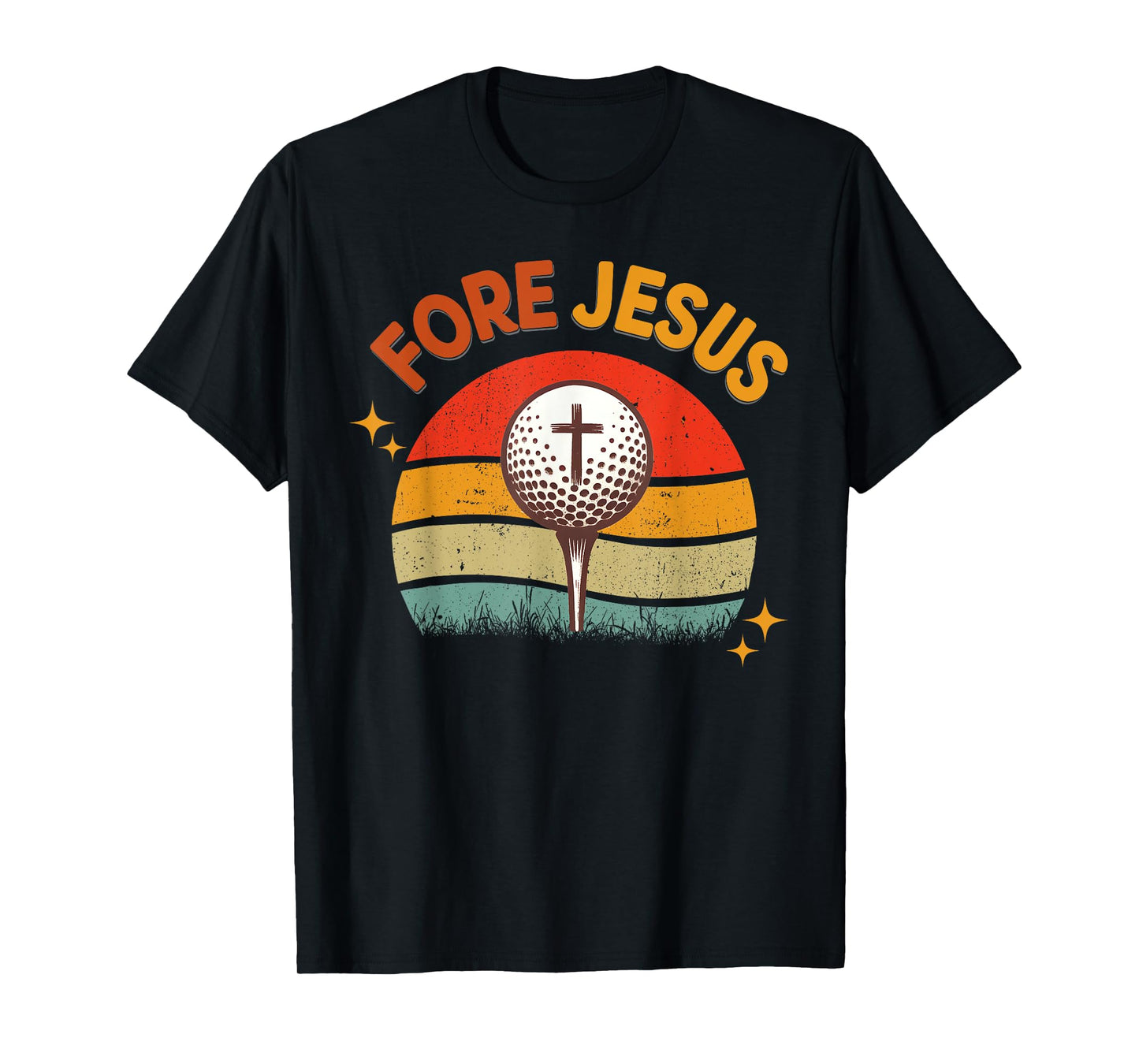 FORE Jesus Christian Golf Ball Tee Retro Golfer 70s Golfing T-Shirt