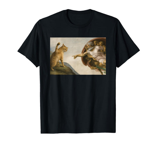 Funny Cat God Creation of Adam Meme Jesus Men Women T-Shirt