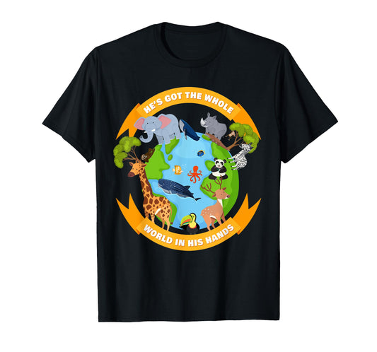 He's Got The Whole World in His Hands – Faith Kids Animals T-Shirt