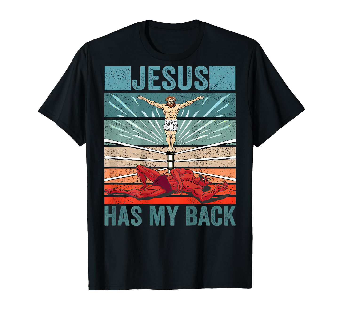 Wrestler Costume Devil Jesus Has My BACK PRINT Christian T-Shirt