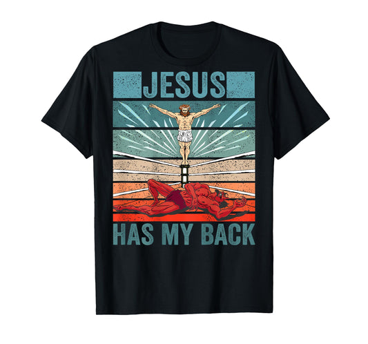 Wrestler Costume Devil Jesus Has My BACK PRINT Christian T-Shirt