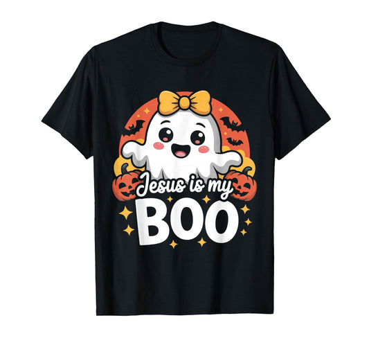 Jesus is My Boo Christian Halloween Ghost Bow Women Kids T-Shirt